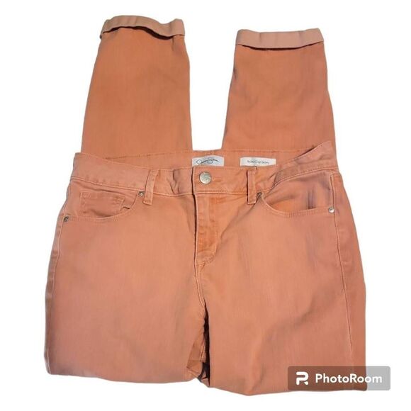 Jessica Simpson Women's Size 6 Peach Denim Mid-Rise Rolled Crop Skinny Jeans - Picture 1 of 5